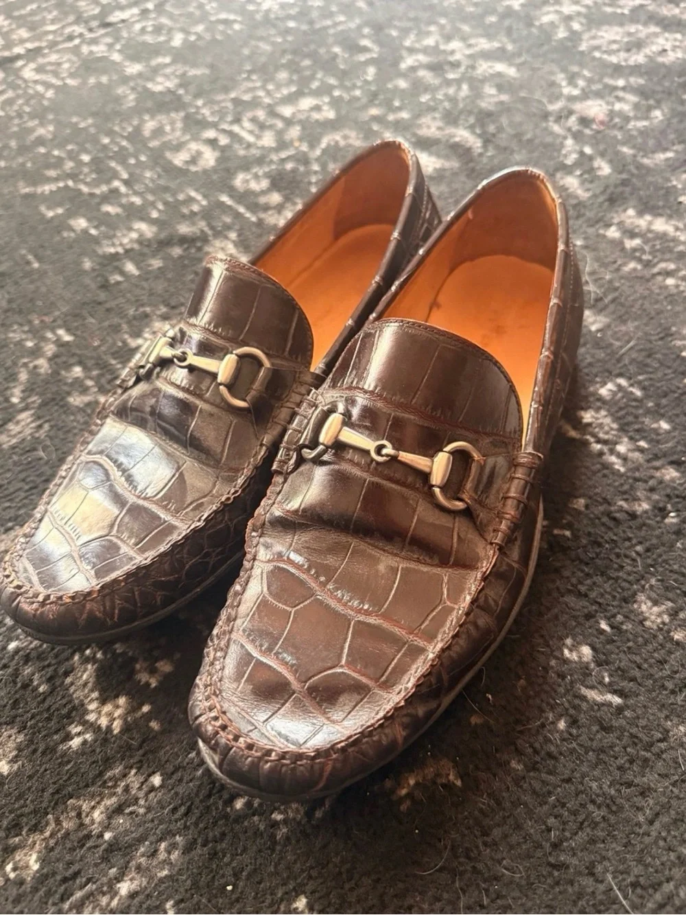 Peter Millar Brown Croc-Embossed Leather Bit Loafers